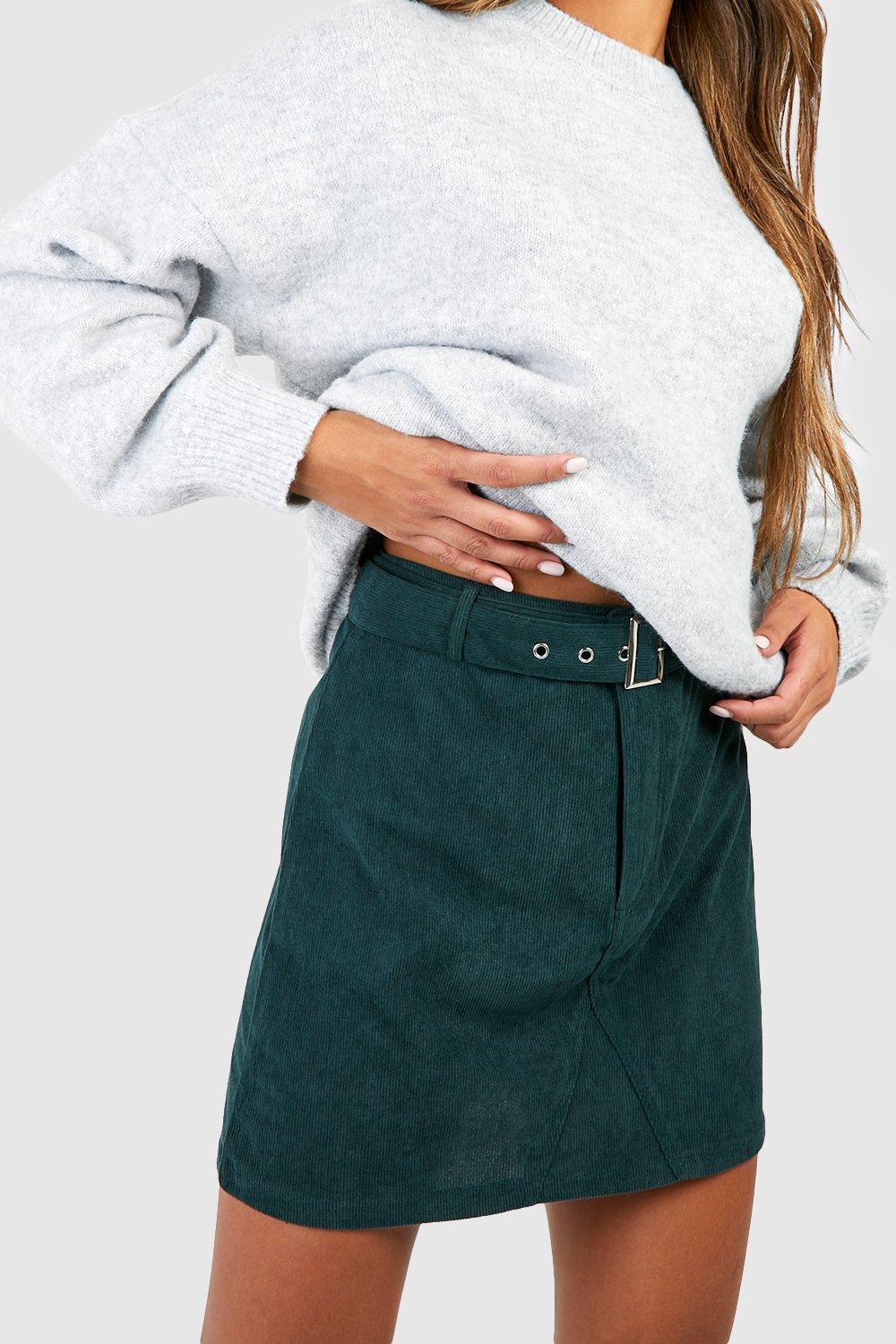 Corduroy mini outlet skirt green